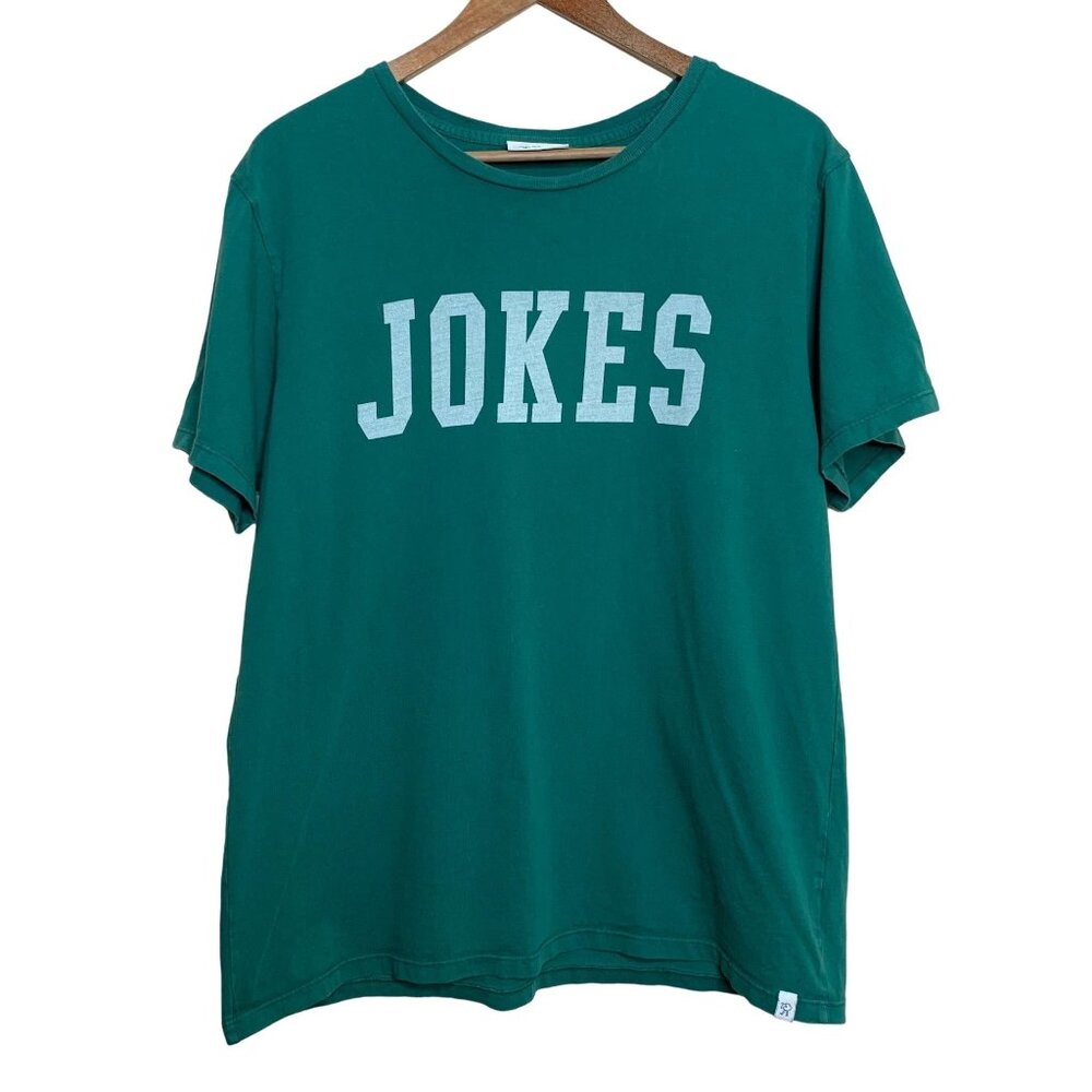 Sleepy Jones Jokes Tee Shirt Collegiate Lettering Green Top Graphic Tee Medium